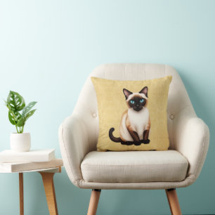 Cojín Decorativo Gato Siamés En Papel Antiguo