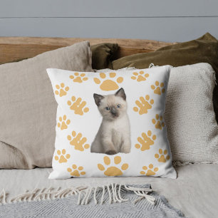 Cojín Decorativo Gato Siamés Joven Lindo Blanco Beige Personalizado