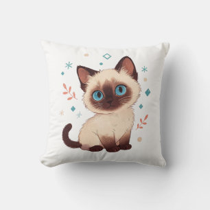 Cojín Decorativo Gato siamés lindo retrato de gato acuarela caprich