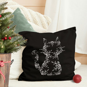 Cojín Decorativo Gato Silueta Copo de Nieve Blanco