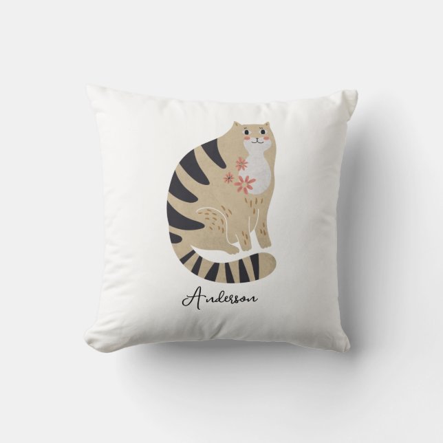 Cojín Decorativo Gato sonriente gracioso personalizable (Anverso)