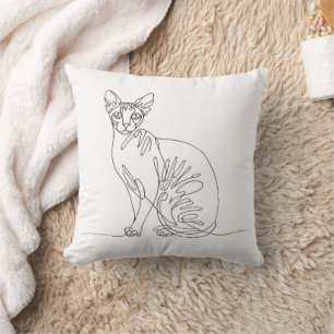Cojín Decorativo Gato Sphynx Dibujado a Mano - Arte de Línea Minima