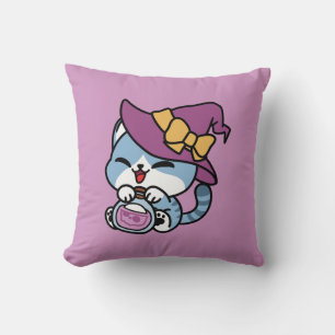 Cojín Decorativo Gato Tabby de Halloween – Sombrero de Bruja y Arte