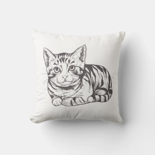 Cojín Decorativo Gato Tabby Gris Plateado Acuarela Gatito Mamá Gata
