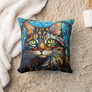 Cojín Decorativo Gato Tabby Vívido Estilo Vidrio Emplomado