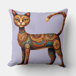 Cojín Decorativo Gato tribal boho lindo arte popular con flores