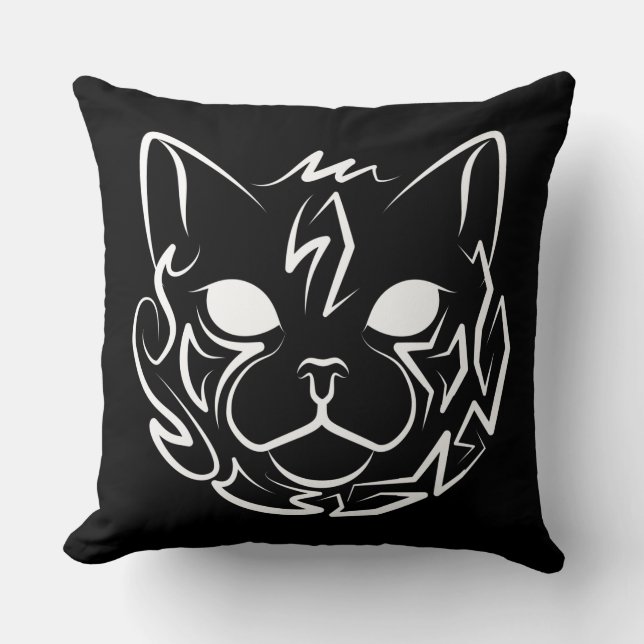 Cojín Decorativo Gato tribal negro y blanco (Anverso)