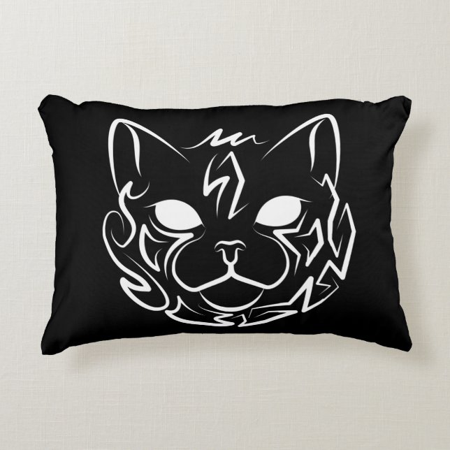 Cojín Decorativo Gato tribal negro y blanco (Anverso)
