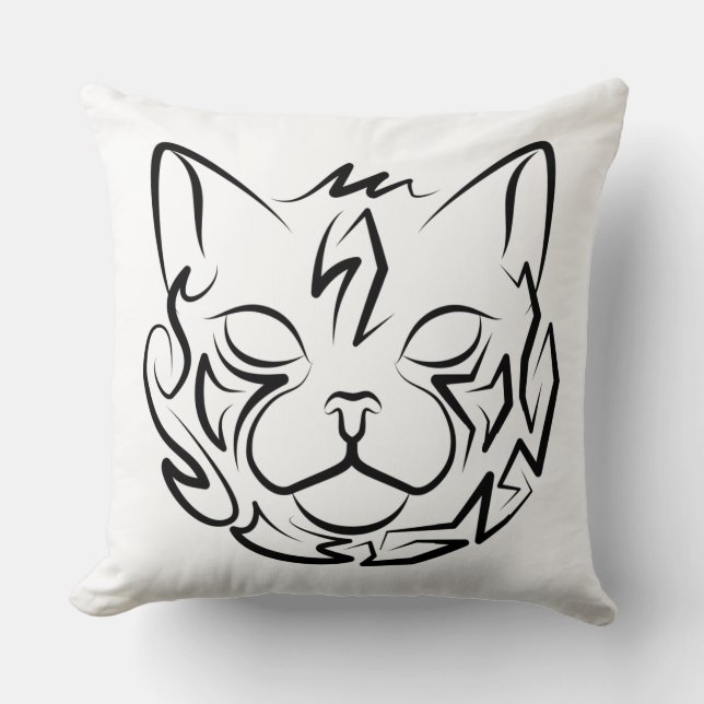 Cojín Decorativo Gato tribal negro y blanco (Anverso)