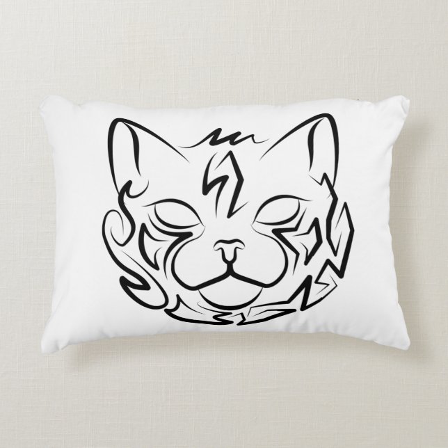 Cojín Decorativo Gato tribal negro y blanco (Anverso)
