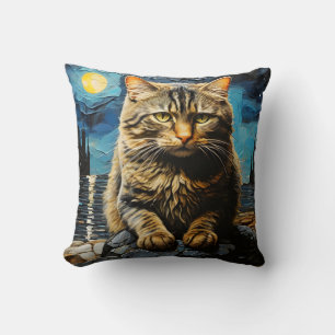 Cojín Decorativo Gato Triste En Pintura De Piedras