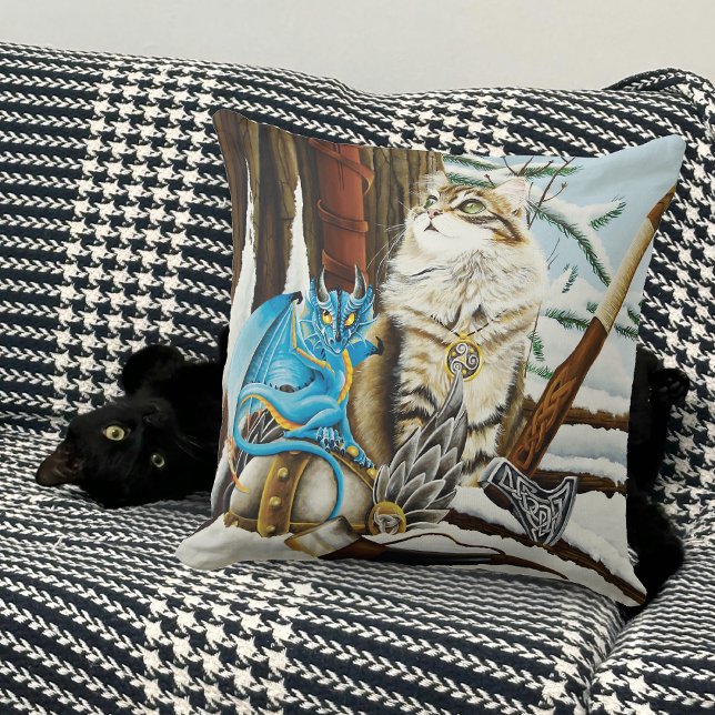 Cojín Decorativo Gato viking y dragón azul (Subido por el creador)