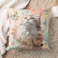 Gato vintage con mariposas Colores pasteles rosado