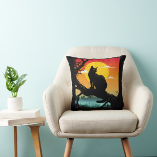 Cojín Decorativo Gato y árbol silueta atardecer