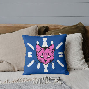 Cojín Decorativo Gato Y Banda Blanca Cuidados En Azul Profundo Mode