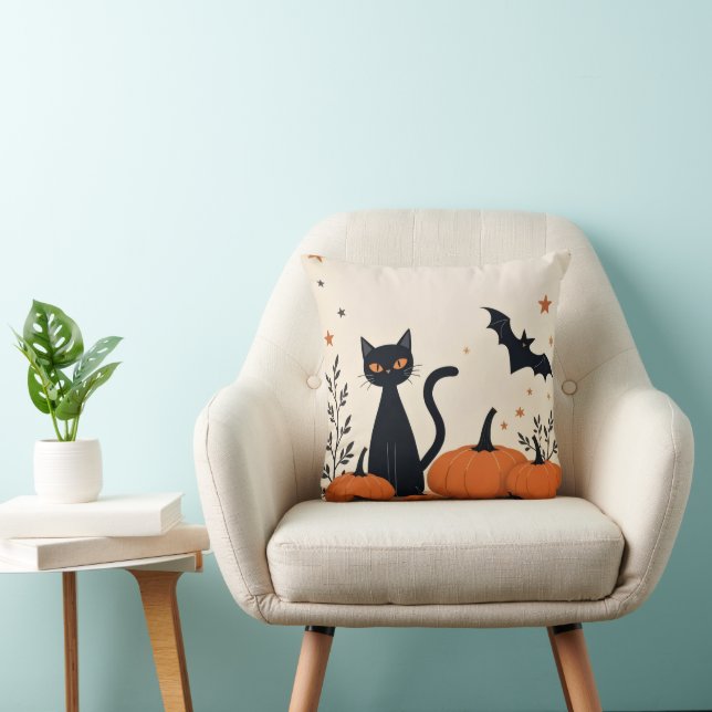 COJÍN DECORATIVO GATO Y BOMBAS NEGROS (Silla)