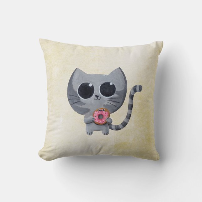 Cojín Decorativo Gato y buñuelo grises lindos (Anverso)