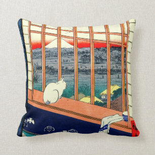 Cojín Decorativo Gato y el monte Fuji 1857