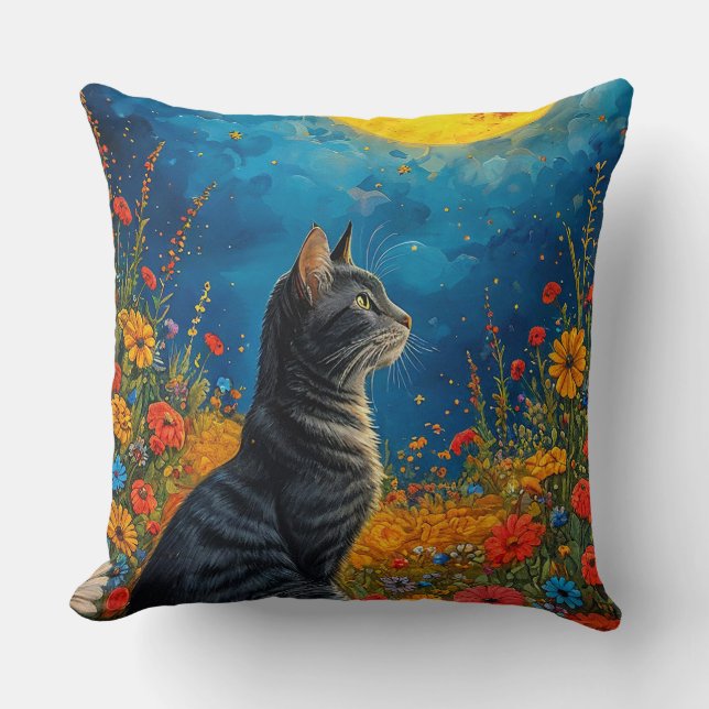 Cojín Decorativo Gato y luna (Anverso)