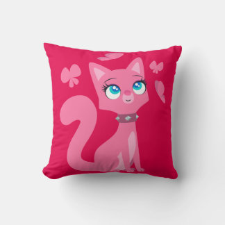 Cojín Decorativo Gato y mariposas Personalizado rosado