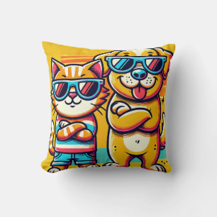 Cojín Decorativo Gato y Perro Adorables con Gafas de Sol Disfrutand