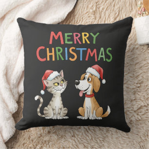 Cojín Decorativo Gato y perro de navidad dulce