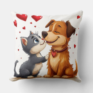 Cojín Decorativo Gato y perro enamorados