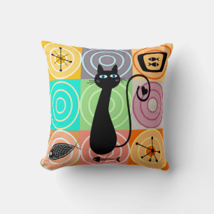 Cojín Decorativo Gato y pez retro
