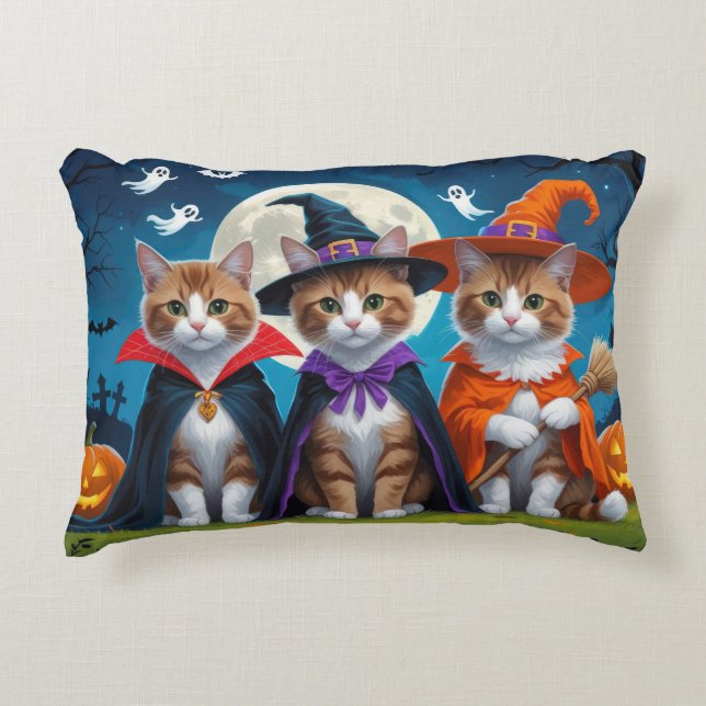 Cojín Decorativo Gatos abisinos Calabaza Halloween Gracioso (Anverso)