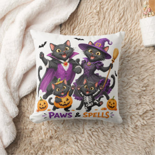 Cojín Decorativo Gatos adorables de Halloween con patas y hechizos