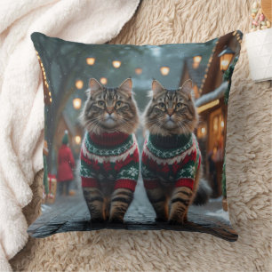 Cojín Decorativo Gatos Angora Turcos Navidad Nieve Fiesta