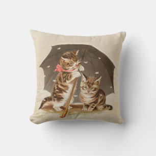Cojín Decorativo Gatos antiguos bajo paraguas arte de gato antiguo