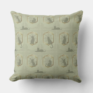 Cojín Decorativo Gatos Art Deco Elegantes - Verde