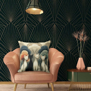Cojín Decorativo Gatos Art Déco en Árboles