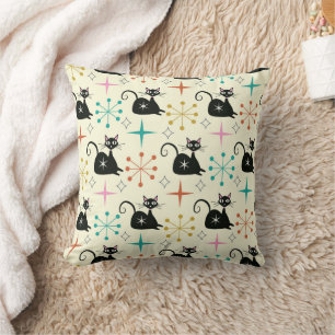 Cojín Decorativo Gatos Atómicos Modernos de Medianos Siglo con Esta