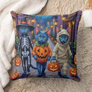 Cojín Decorativo Gatos Azules Rusos con Disfraces de Halloween