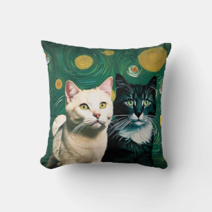 Cojín Decorativo Gatos bajo la noche estrellada (Cojín decorativo)