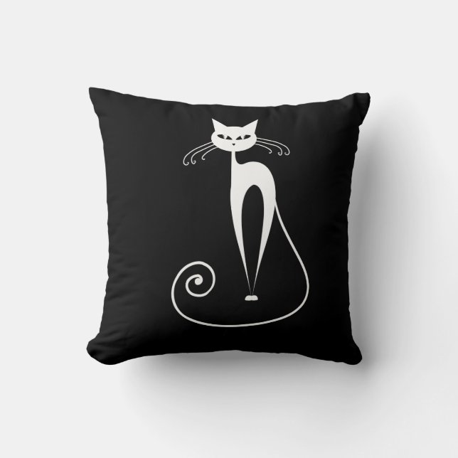 Cojín Decorativo Gatos blancos estilizados en negro (Anverso)