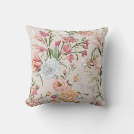 Cojín Decorativo Gatos Blancos Rosas Rosadas Floral