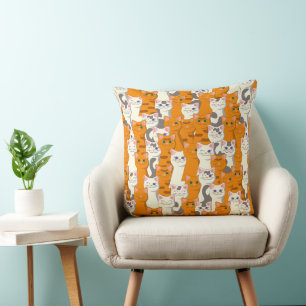 Cojín Decorativo Gatos blancos y jengibre patrón ojos verdes ojos a