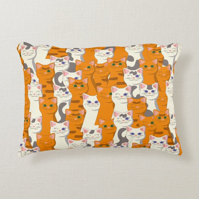 Cojín Decorativo Gatos blancos y jengibre patrón ojos verdes ojos a (Anverso)