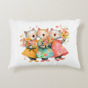 Cojín Decorativo Gatos Cantantes Sosteniendo Ramos