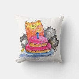 Cojín Decorativo Gatos caprichosos con pastel de cumpleaños