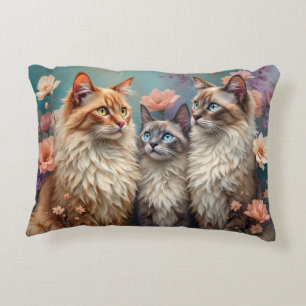 Cojín Decorativo Gatos coloridos del Himalaya en las flores pastele
