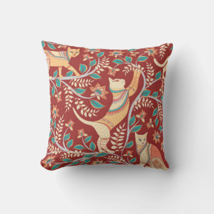 Cojín Decorativo Gatos con adornos, ramas con flores y hojas
