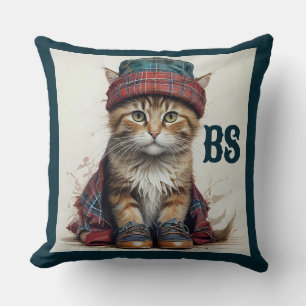 Cojín Decorativo Gatos con disfraz escocés - gatos tartán encantado