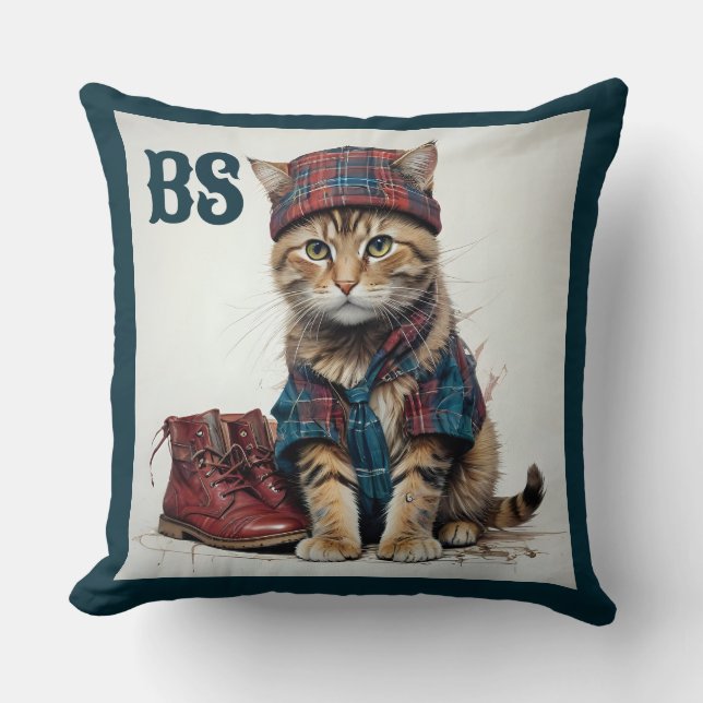 Cojín Decorativo Gatos con disfraz escocés - gatos tartán encantado (Anverso)