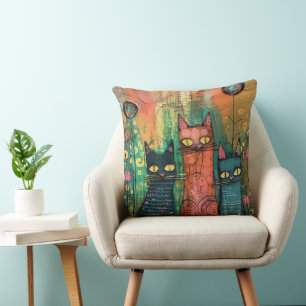 Cojín Decorativo Gatos de acuarela de Boho - Arte felino de la tier