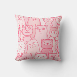 Cojín Decorativo Gatos De Color Rosa, Patrón Adorable Sin Marea.