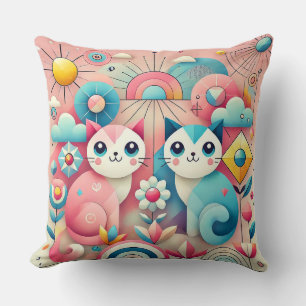 Cojín Decorativo Gatos de dibujos animados lindos escena natural 🐱